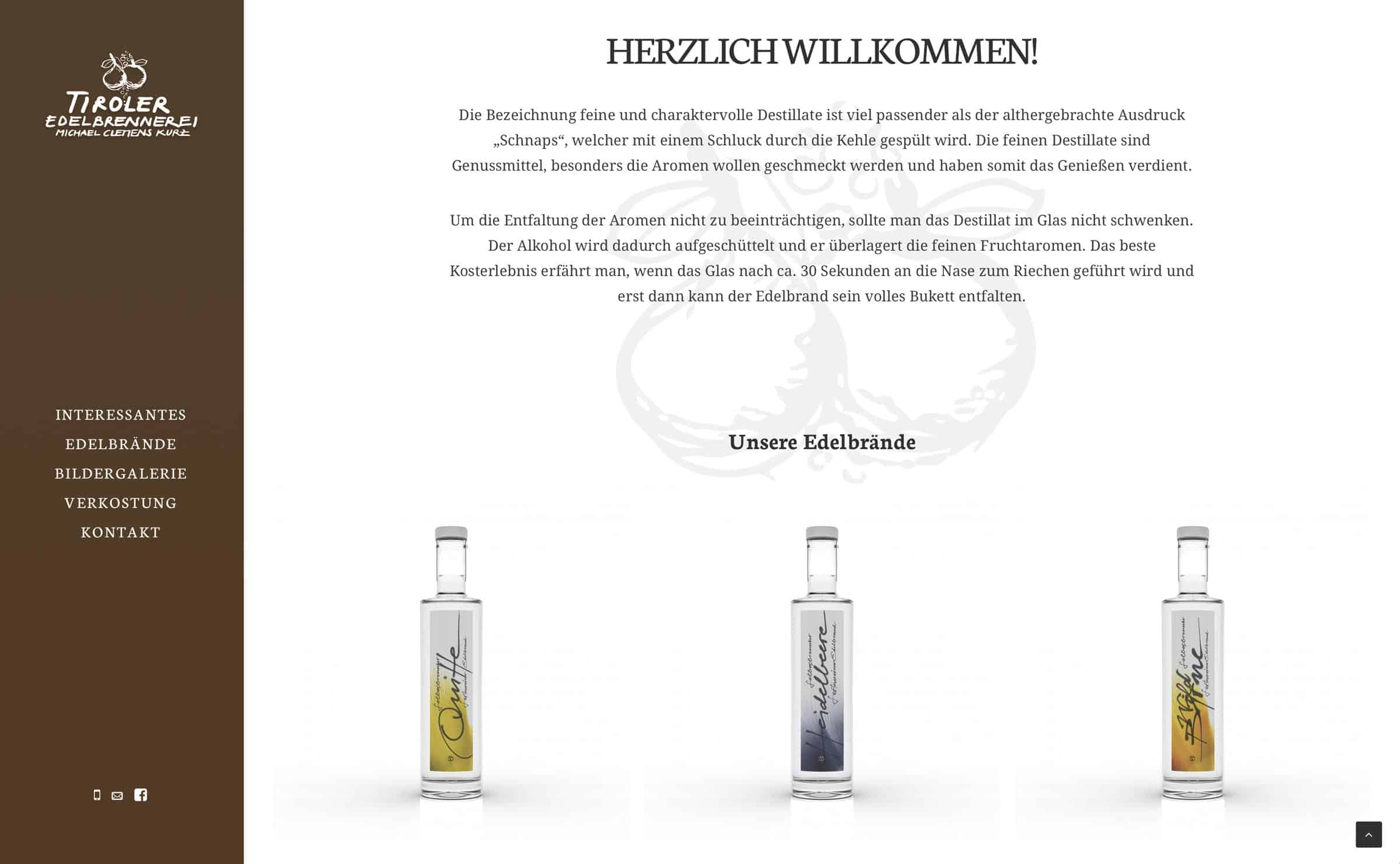Webseite Webdesign Tiroler Edelbrennerei