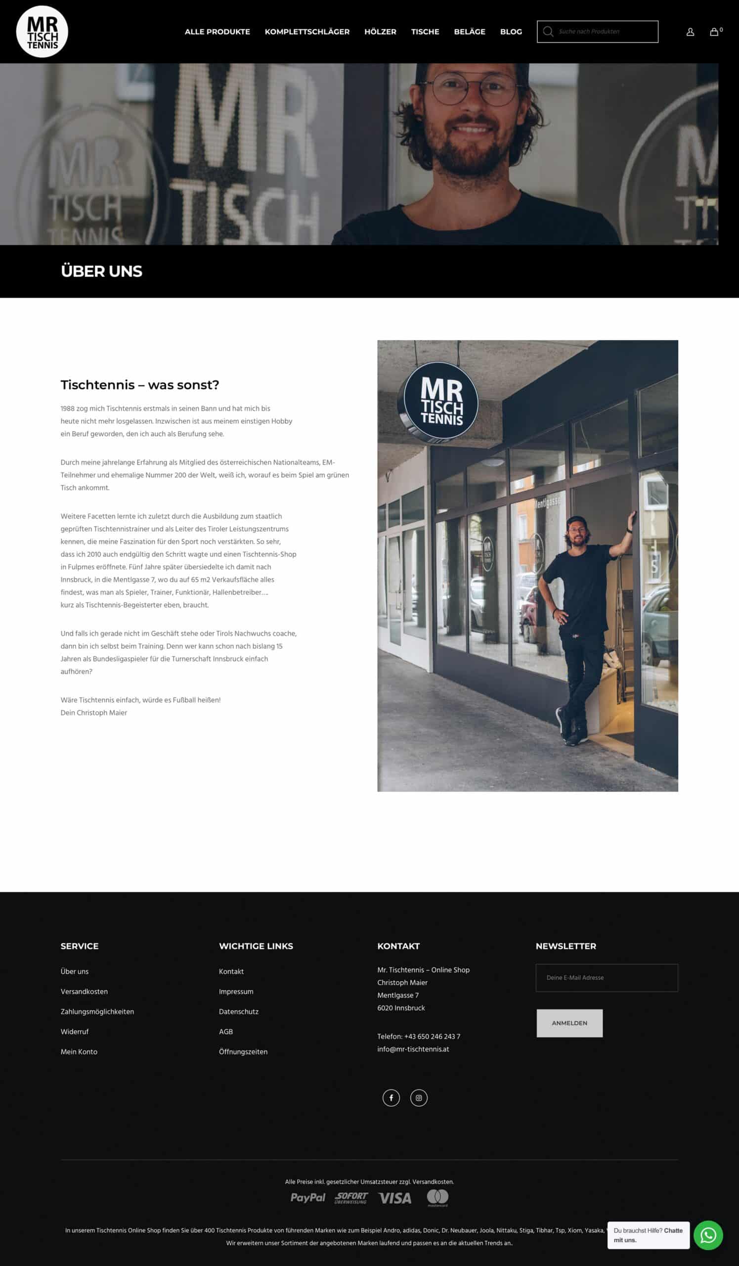 Mr. Tischtennis Online Shop Christoph Maier Webshop E-Commerce