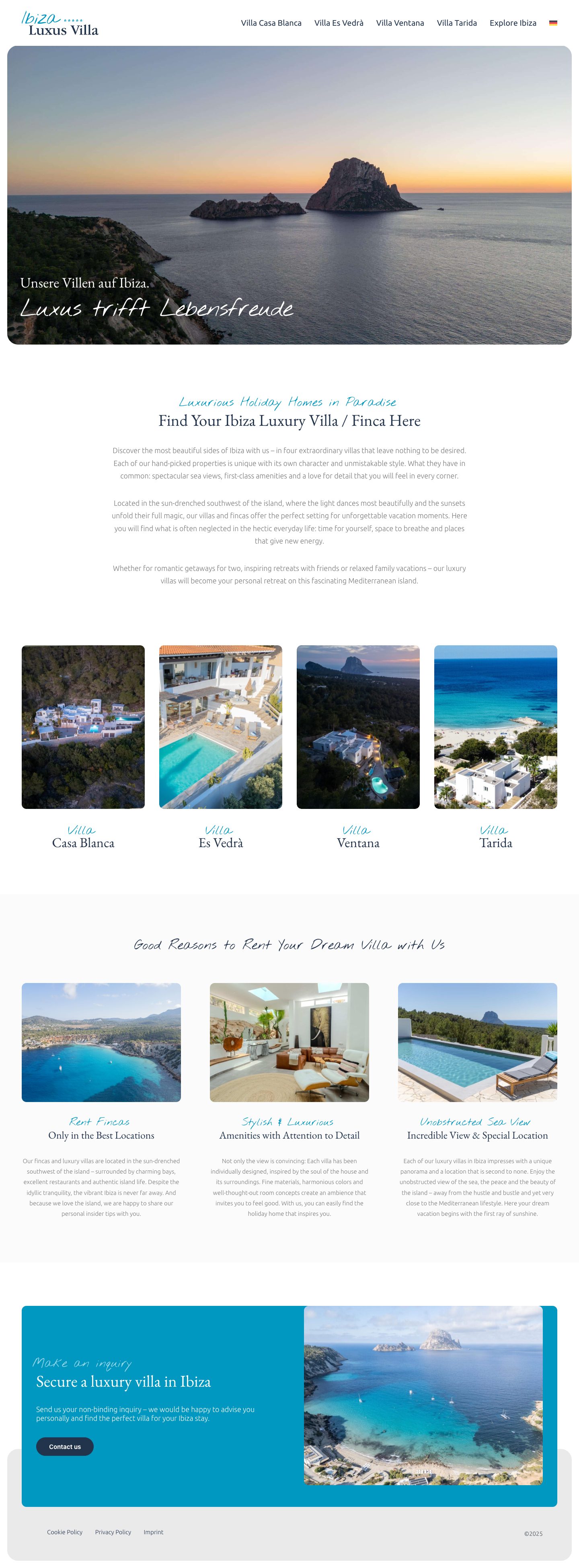 Ibiza Luxus Villa Website: Englische Startseite