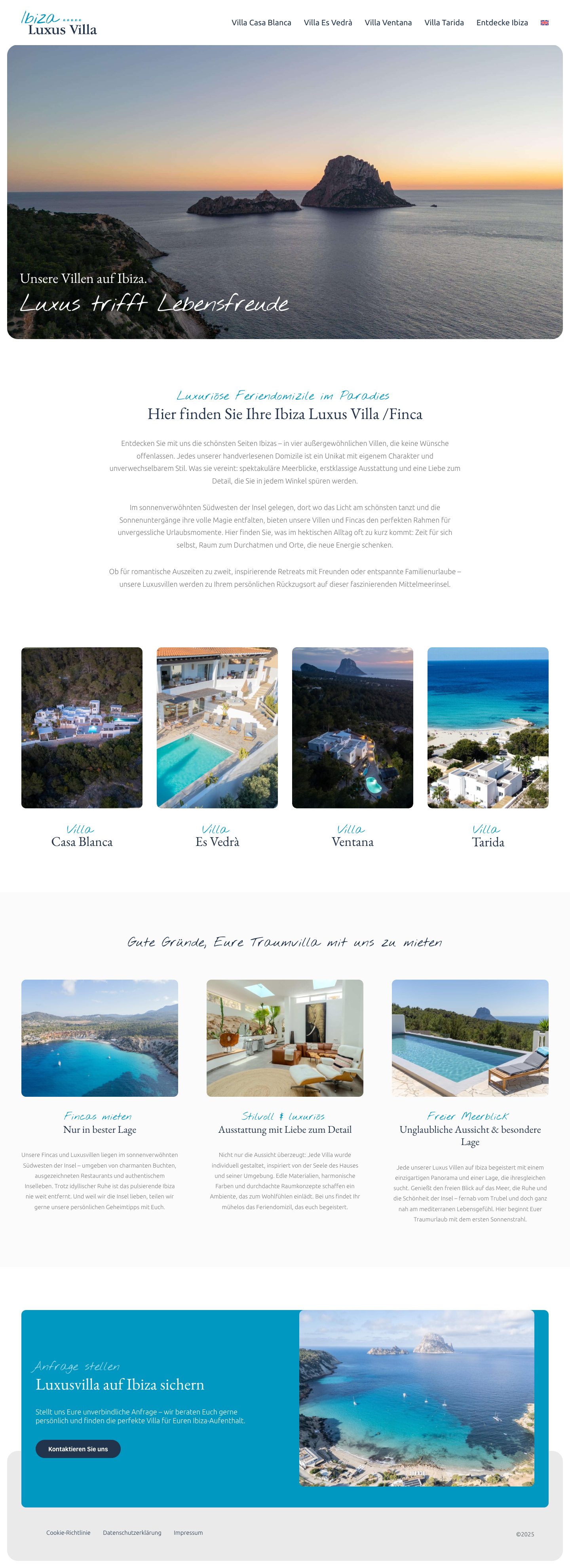 Ibiza Luxus Villa Website: Startseite